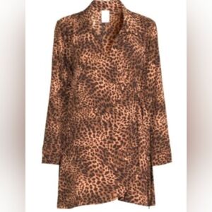 Leopard Print Long Sleeve Shift Dress in Brown